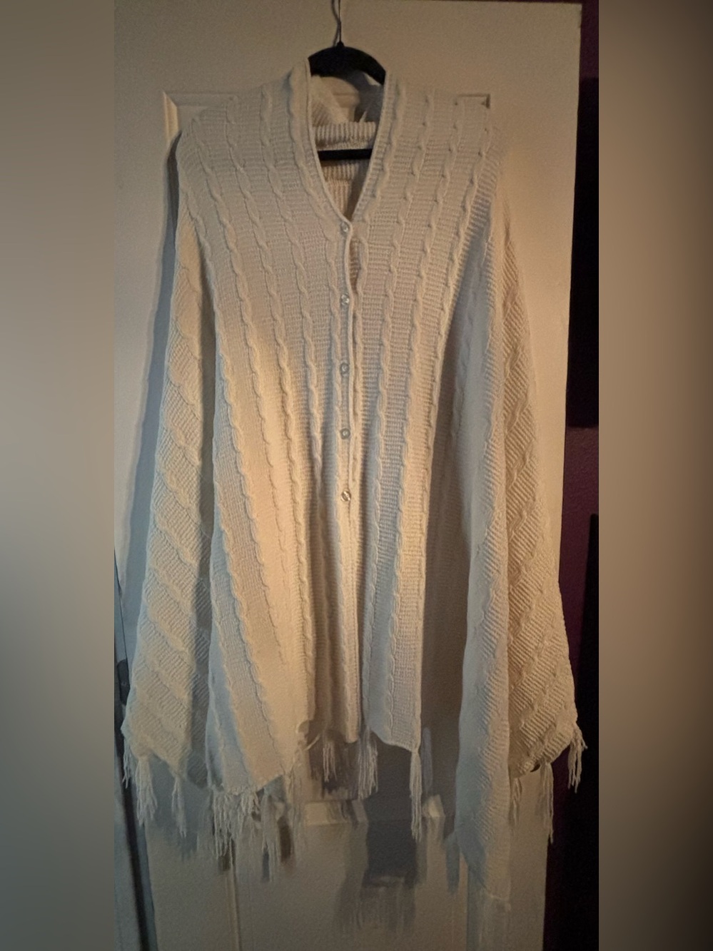 LuLaRoe Women's Mimi Shawl Wrap O/S White Knit Button Front Tassel Fringe Poncho